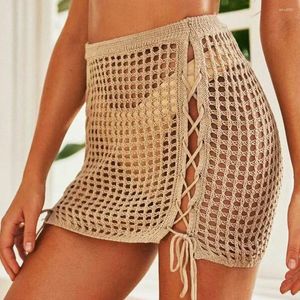 Women Crochet Fishnet Beach Bikini ukryć spódnice letni bandaż pusta mini spódnica na plażową odzież kąpielowe garnitury