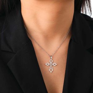 Vintage Hollow Sword Shape Cross Necklace Men Women Stainless Steel Insect Pendant Necklaces Jewelry Amulet Birthday Gift