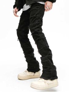 Herren Jeans Heavy Industry Herren schwarze Straße Hosen Schlanker Fit Stapel Jeans Casual Jeanshose T240515