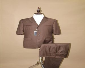 Men039s kostym med korta ärmar kostym frou -knapp dagligen fritid brun ren färg jack och byxor8584843