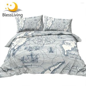 Sängkläder sätter BlessLiving Compass Adventure Set Yacht Nautical Däcke Cover Blue Bedclothes Travel Theme Home Textile 3-Piece