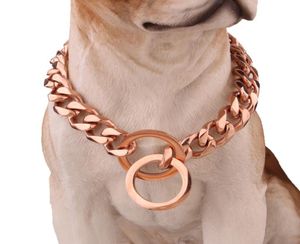 12mm rostfritt stål Rose Gold Pet Dog Chain Cuban Pet Dog Chain Teddy Schnauzer Law Fight Pet Collar Accessories8725225