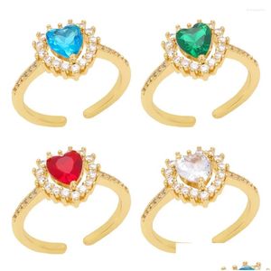 Pierścienie klastra Flola Copper Zircon Red Heart for Women Gold Splated Open Otwarte Układy biżuterii Prezenty Hart Rigp74 Pierścień dostawy Dhho0