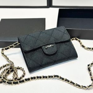 Emalj Badge Caviar Leather Luxury Designer Bag Wallet Diamond Square Flap Card Holder Purse Gold Hardware Matelasse Chain Mini Shoulder Cross Handbag 12x10cm