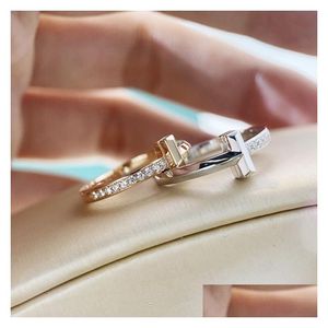 Wedding Rings High Quality Diamond Designer Ring For Woman T1 Plated 925 Sterling Sier 18K Rose Gold Fashionable Thin Design With Inl Otpof