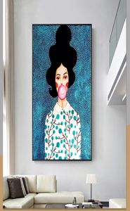 Cute Girl Blowing Balloon Canvas Painting Nordic Canvas Print Art Wall Pictures For Living Room Decorative Pictures Unframed2413483