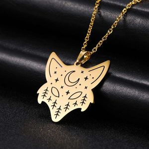 Stainless Steel Jewelry Statement Necklace For Men Women Animal Pendant Necklaces Bird Bear Rabbit Fox Wolf Mountain Moon