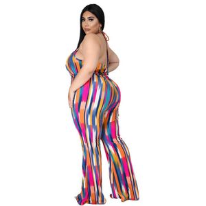 Womens Plus Size Suituits Rompers 2022 Women Women Summer Stampato JumpSuitCasual Stender Striscia sciolta senza schienale Stupia Lefrz dro dhqhw