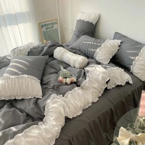 3/4pc lyxig täcke täcke lakan ruffle spets prinsessan quilt täcker säng kjol ins utskrift kudde flickor mjuk hud sängkläder