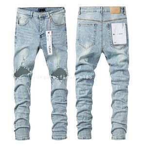 Mäns jeans lila varumärke jeans trendiga hiphop rippade personliga amerikanska hiphop jeans byxor jeans