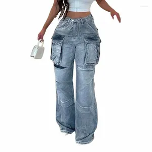 Frauen Jeans Frauen Ladung Casual High Tailled Baggy Jeanshose gerade weit Bein Streetwear
