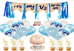 Decoração de festa decorações de aniversário de 6 meses para menino menina it039s meus 12 cópeiros de bolo de faixa e chapéu de meio ano de chá de bebê sup1185099