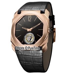 Ny 42mm Octo Finissimo 102346 BGO40BGLTBXT Rose Gold Black Dial Tourbillon Automatic Mens Watch Black Leather Sports Watches Puretime 2216