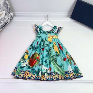 キッズドレスハイエンドの服の夏の女の子の飛ぶ袖の袖の袖の外国のプリンセスプリント子供用ドレス