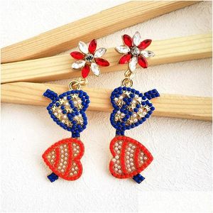 Dangle Chandelier Earrings Patriotic Usa Sunglass Seedbead Dangling For Women Heart Glasses Beaded With Rhinestones 4Th Of Jy Jewel Dh0Cf