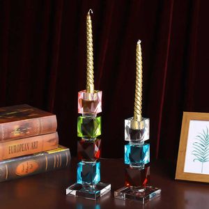 Candle Holders Colored Crystal Candlestick Modern Home Decoration Model Room Soft H240518