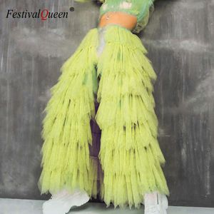 Festivalqueen damska siatka przezroczystą neonową bańkę plisowaną patrz przez patchwork seksowny klub festiwal festiwal tancerz długa spódnica seksowna kostium