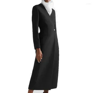 Trench da donna Women Black Women Vesto Vesto a V Trench a manica lunga Ol Office Ladies Coat 51018