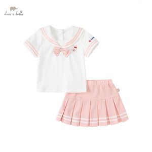 DB2222072 dave bella summer baby girls cute bow cartoon clothing sets kids girl fashion short sleeve children 2 pcs suit 240515