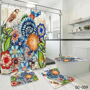 Shower Curtains 4 Set Bohemian Floral Plant Modern Style Tropical Leaf Waterproof Bathroom Accessories