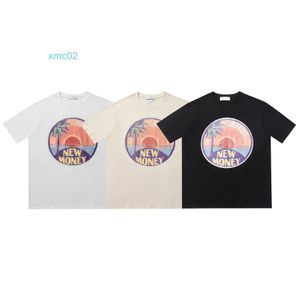 Rhude Sunset Coconut Tree Letter Print American Street High Loose Round Neck Short Sleeve T-shirt Mens Summer