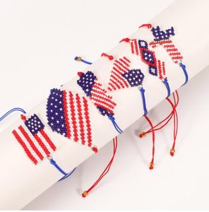 UPS American Independence Day Rice fatti a mano Braccialetti con bandiera americana Braccialetti di perline all'ingrosso del Giorno dell'Indipendenza Z 5.18