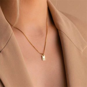 Pendant Necklaces Tiny Square A-Z Alphabet pendant necklace suitable for women gold 26 initials name Choker Clavicle chain birthday jewelry J240516