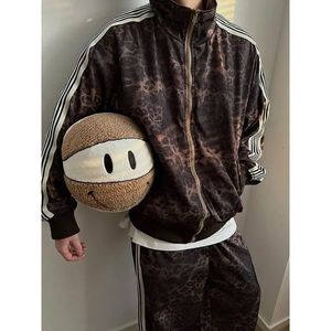 American Retro Leopard Stitching Flacks listradas homens Y2K Harajuku Hip-Hop Fashion Sortpants Mapping Pants Street Wear 240510