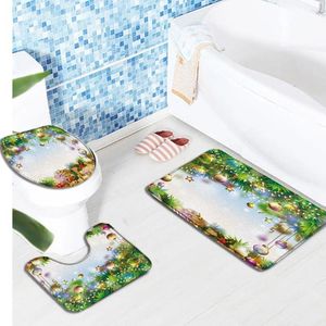 Tapetes de banho 3pcs Conjunto de natal banheiro pinho boneco de neve anti -slip tapetes acessórios de carpete lavabável