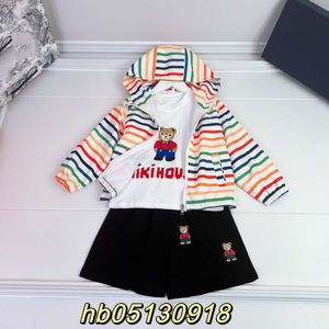 Colorful Stripe Three Piece Set Boys' Cute Style Summer Color Matching Sunshine Handsome Hooded T-shirt Shorts