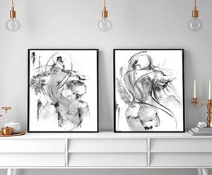 2pcs Black White Canvas Pintura a óleo Abstract Sexy Mulheres e Man Pictures Imprima Minimalista Decoração de casa Arte da parede Impresso no 9362353