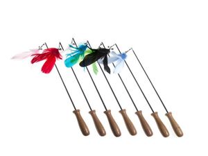 Pet Cat Kitten Toys Spela leksaker för Pet Cat Kitten Teaser Fishing Pole Rod Woods Sticks Drivbara fjäder 20st1230521