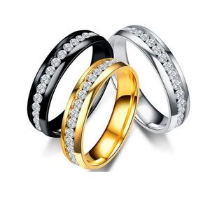 Fashion Band Ring Stainless Steel Crystal Wedding Rings For Women Men Top Quality Gold Plated mens ring jewelry