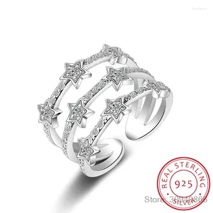 Cluster Rings 925 Sterling Silver Multi-layer Stackable Star Adjustable Ring Delicate CZ Finger For Women Girl Fine Jewelry Gift BSR543-E