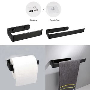 Auto adesivo de papel higiênico preto portador de papel para cabide de toalhas de toalha Plataforma de armazenamento de cozinha Acessórios para o organizador do banheiro 240518