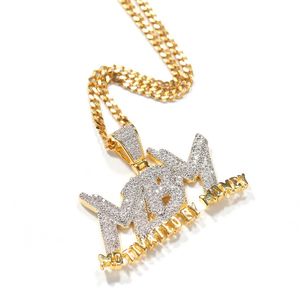 Carta de zircão gelado motivado por colar de pingente de dinheiro com dois tons Micro pavimentado Diamante Bling Hip Hop Jewelry Gift 237Z