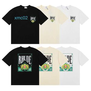 2023SS High Street Fashion Rhude Green Card Printing 230g Double Yarn Pure Cotton Casual Short Sleeve T-shirt för män och kvinnor