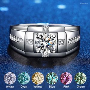 Кластерные кольца в продаже реальное кольцо мойссанита для мужчин 1ct Голубой розовый зеленый желтый голубой бриллиант S925 Серебряное серебро