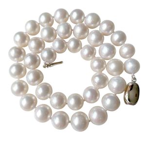 Round Pearl II Real Pearl Necklace For Women Ivory Beige Cream White Pearls smycken Män Odlade sötvatten Sterling Sier Wedding