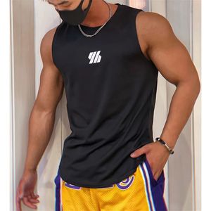 2023 EST Summer Gym Vest High Quality Mesh Shirt ärmlösa tshirts män tank tops kör fitness sport män kläder 240507