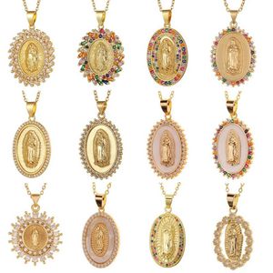 Pendant Necklaces High quality womens religious jewelry copper micro inlaid zircon virgin Mary pendant believer necklace party holiday gift J240516