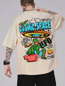 Космическое пространство НЛО инопланетяне смешные графические печатные мужские топы модная улица футболка летняя повседневная хлопчатобумажная футболка негабаритная свободная футболка 240508