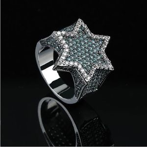 Super Star Ring Green CZ Bling Ring Micro Pave Cubic Zirconia Simulated Diamonds Hip Hop Rings Storlek#7-storlek#11 207m