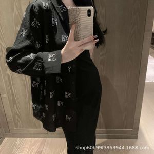 Women's T-shirt Ss24 Spring/summer New Small Fashionable Heavy Industry Full Set Hot Diamond Letter Loose Chiffon Long Sleeved Shirt Top