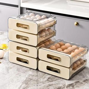 Storage Bottles Refrigerator Egg Stackable Holder For Fridge Drawer Automatic Rolling Container With Lid Plastic Home
