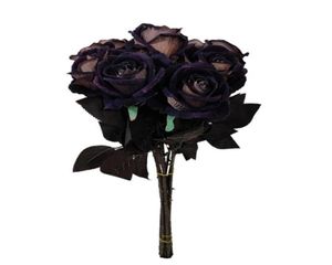 Декоративные цветы венки 27RE Искусственная черная роза одиночная стебель фальшивые шелковистые бархатные цветы реалистичный букет8941214