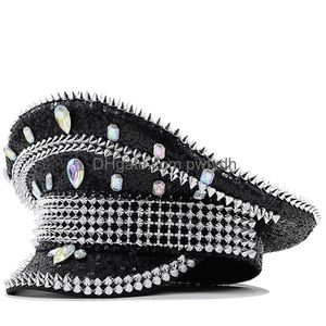 Party Hats New Women Men Steampunk Military Hat Sergeant Luxury Rhinestone Festival Birthday Part Hen Do kan anpassa Drop Delivery Otbz8