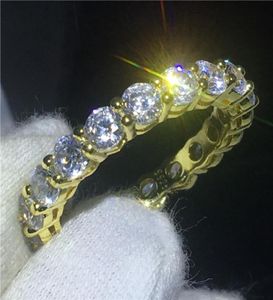 Moda Sonsuzluk Band Ring Sarı Altın Dolgulu 925 Gümüş Yıldönümü Alyans Kadınlar Erkekler 5A Zirkon Kristal Bijoux9602722