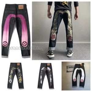 High street hip hop graffiti print jeans Men's fashion slim straight leg pants