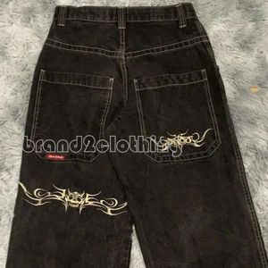 Мужские джинсы jnco y2k хип -хоп ретро графический графический вышитый мешковатые черные брюки Мужские женщины Haruku Gothic High Thist
